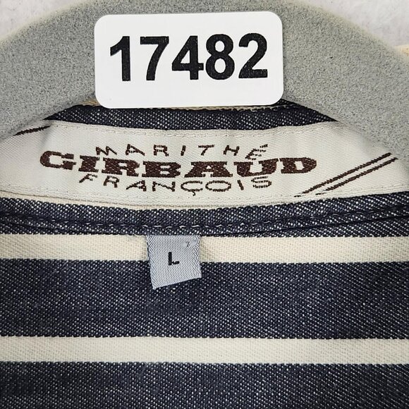 Marithe Francois Girbaud Shirt Mens Large Gray Stripe Vintage Denim USA 90s - Picture 6 of 16